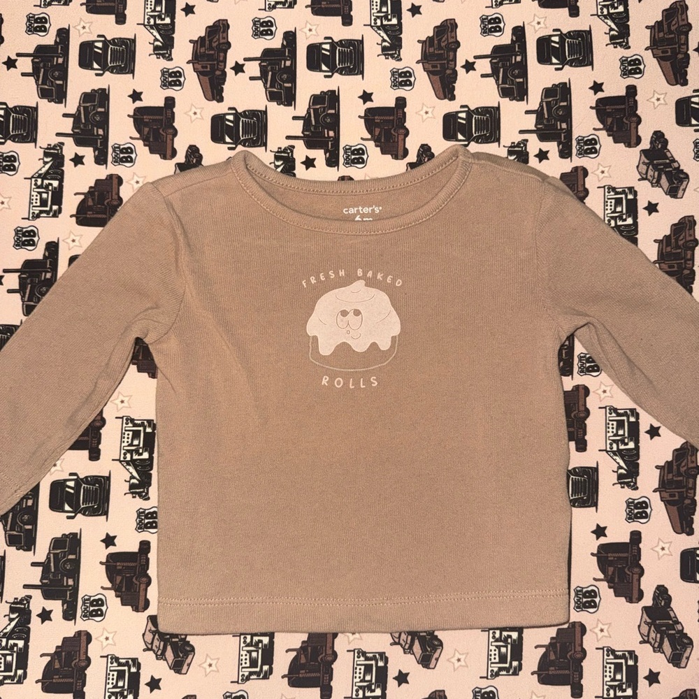 Carter's Tan Long Sleeve Tee with 'Fresh Baked Rolls' Graphic